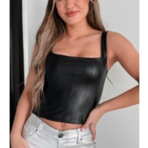 NanaMacs Black Faux Leather Crop Top